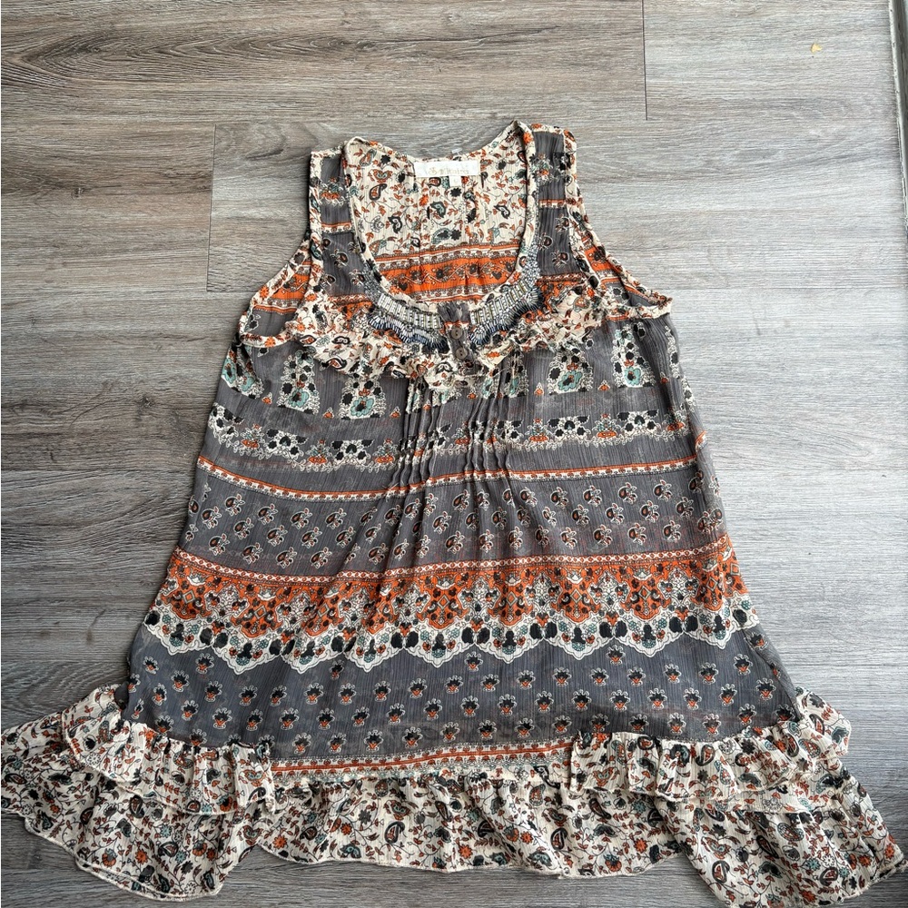 Solitaire Floral Boho Blouse - Gray and Orange